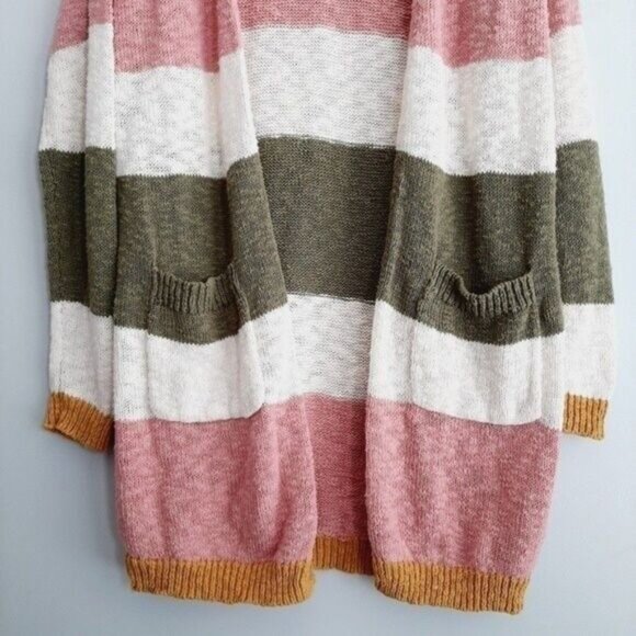 CHARLIE B / 100% Cotton Long Fine Knit Sweater Cardigan Wide Stripe Sz M - Picture 4 of 10